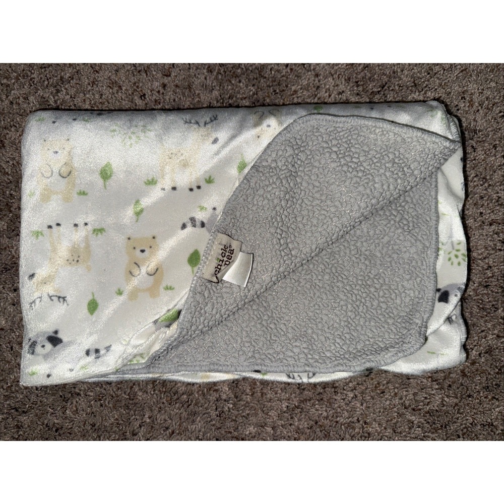 Chick Pea Baby‎ Blanket Plush Gray Sherpa Back Raccoon Deer Owl Bear Tree 30x40